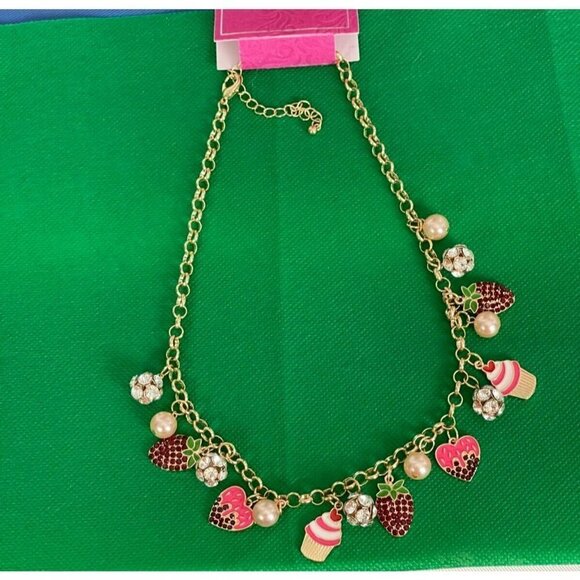 Charter Club Heart, Fruit & Cupcake Charms Faux Pink Pearl Statement Necklace - Picture 2 of 6